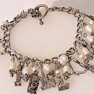 Silver-toned Pearl Charm Bracelet